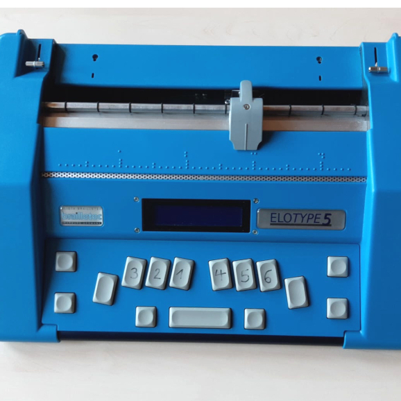 Auf dem Bild ist eine Punktschriftmaschine ELOTYPE 5 abgebildet.