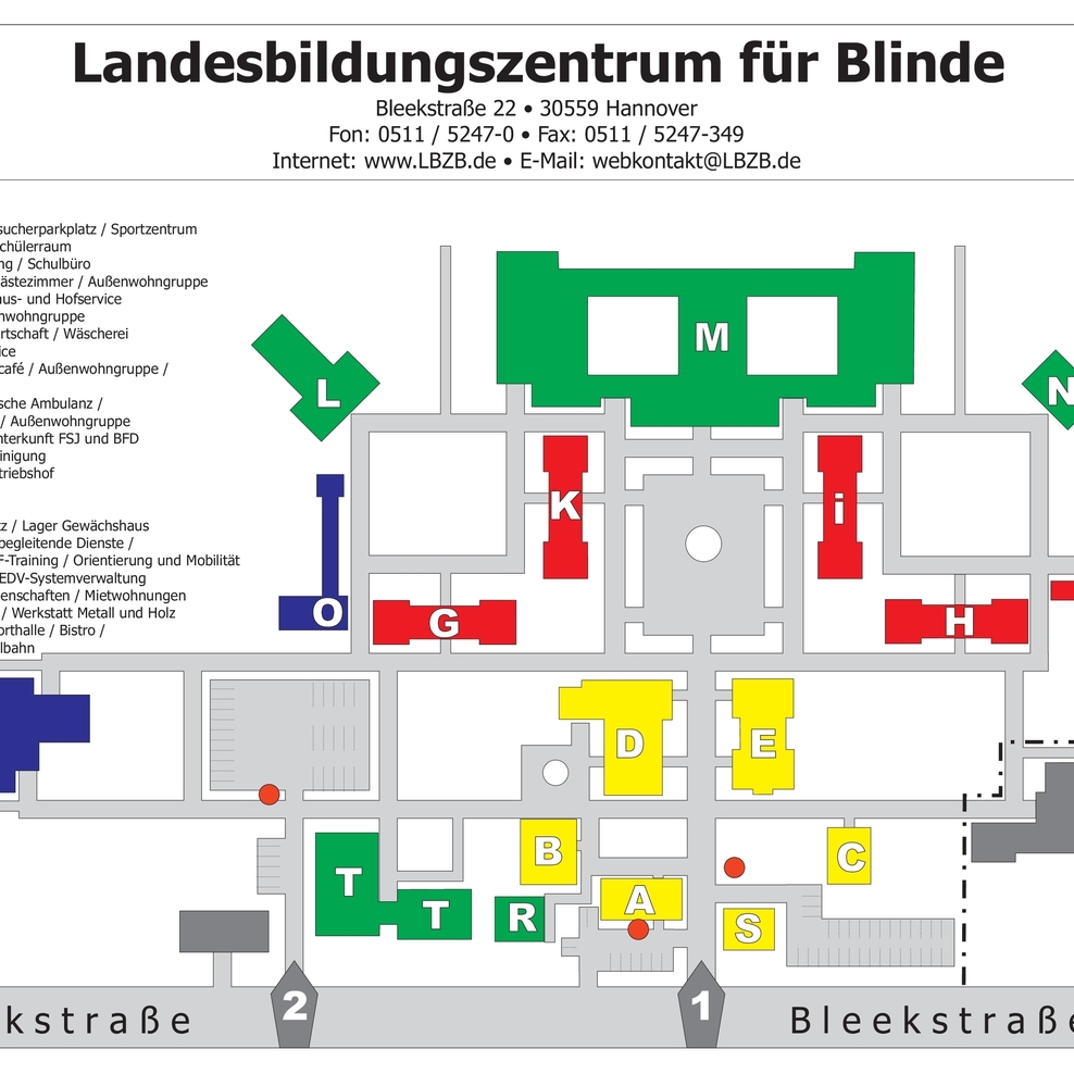 Lageplan vom LBZB mit Wegen und Häusern